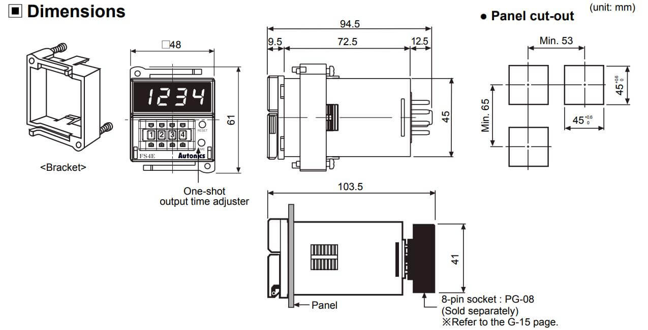 Cấu tạo và Kích thước Autonics FS4E-1P4: Bộ định thời gian (Timer)