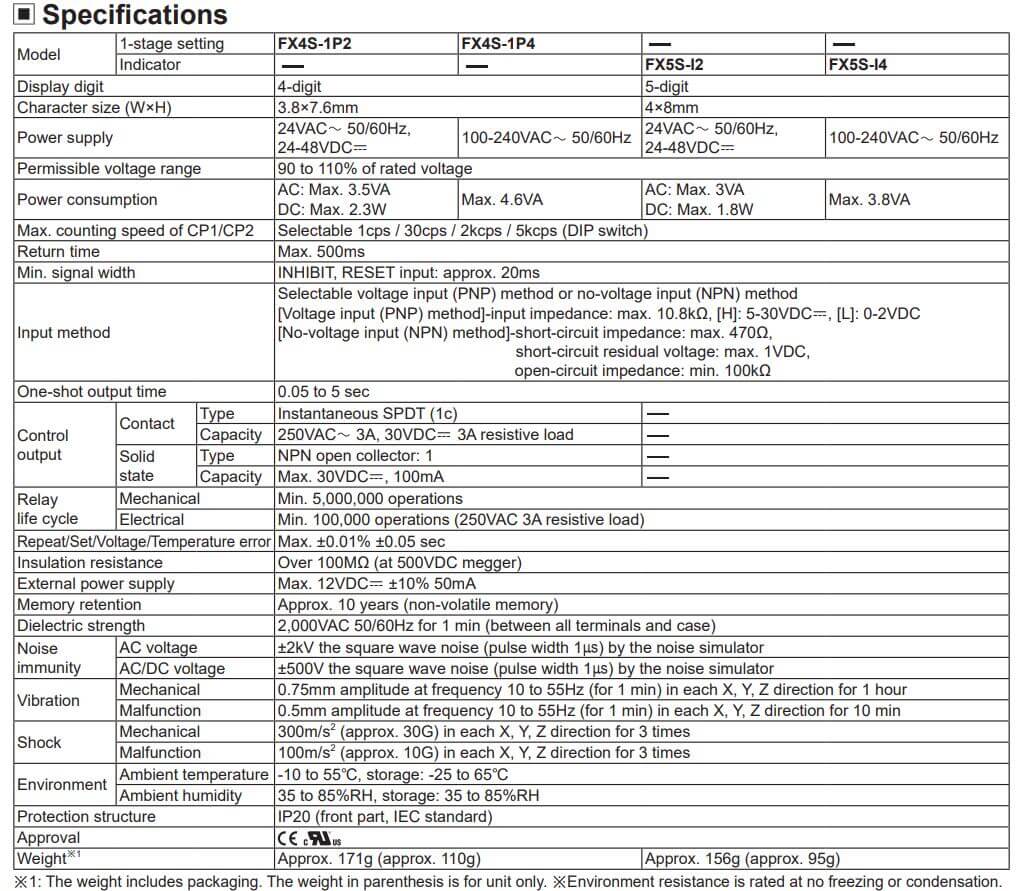 Thông số kỹ thuật Autonics FX5S-I4: Bộ định thời gian (Timer), 12-24VAC/12-24VDC