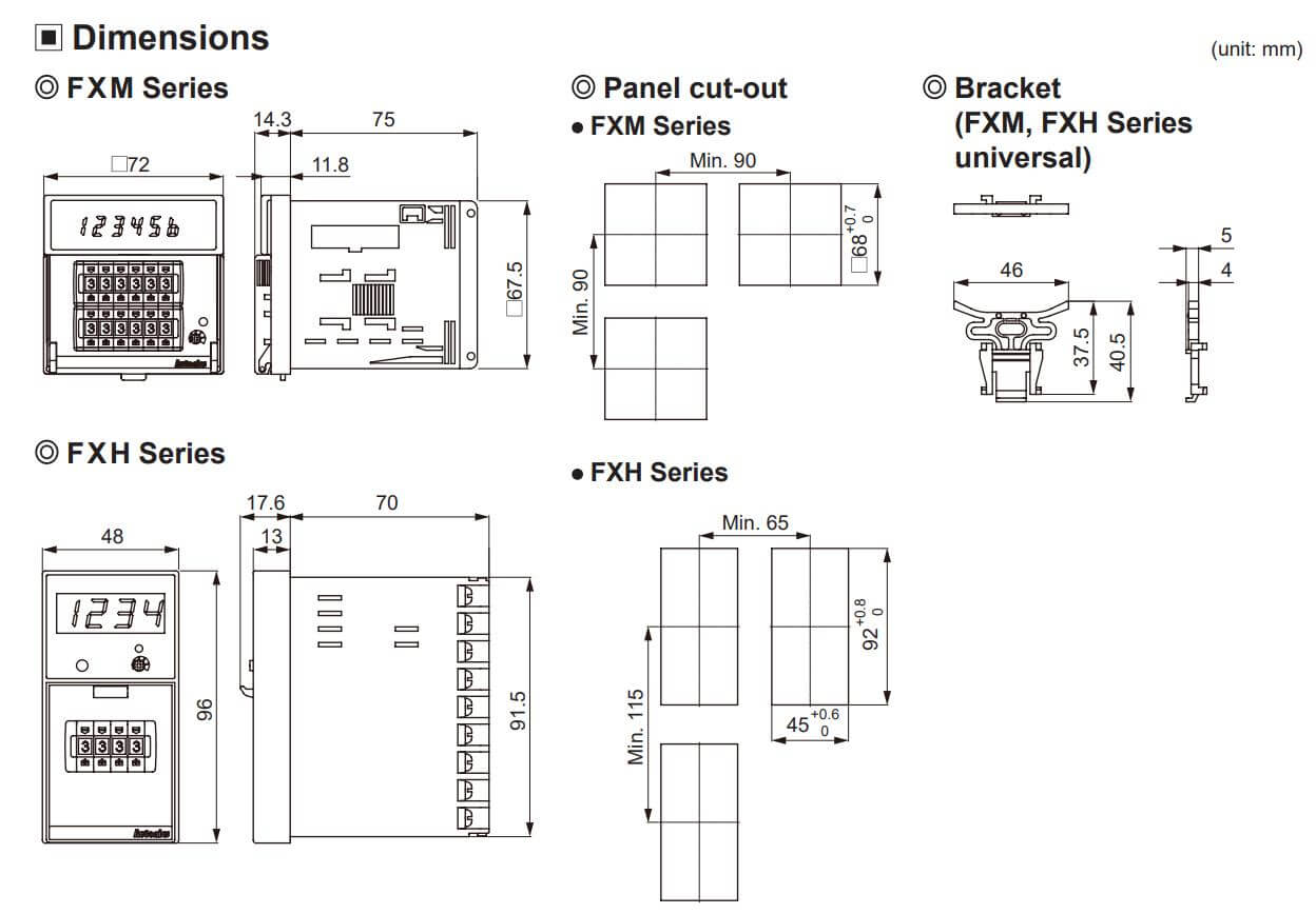 Cấu tạo và Kích thước Autonics FX4H-1P4: Bộ đếm counter