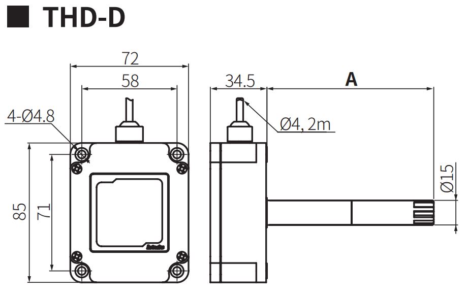 Cấu tạo và Kích thước Cảm biến nhiệt độ, độ ẩm Autonics THD-D2-T