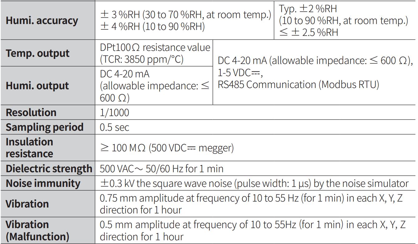 Thông số kỹ thuật Cảm biến nhiệt độ, độ ẩm Autonics THD-D2-T