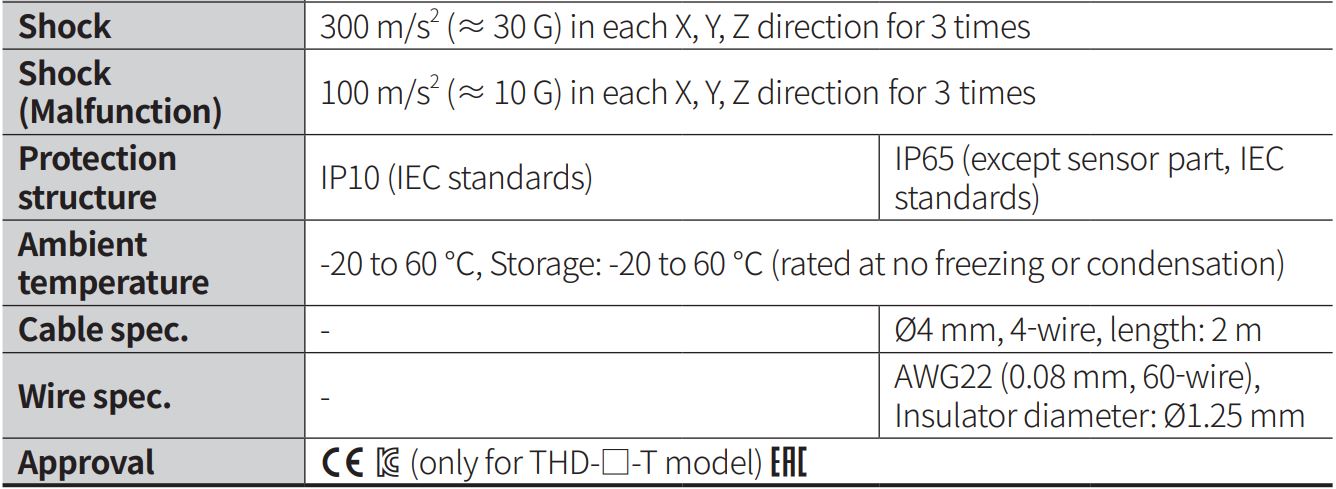 Thông số kỹ thuật Cảm biến nhiệt độ, độ ẩm Autonics THD-D2-T