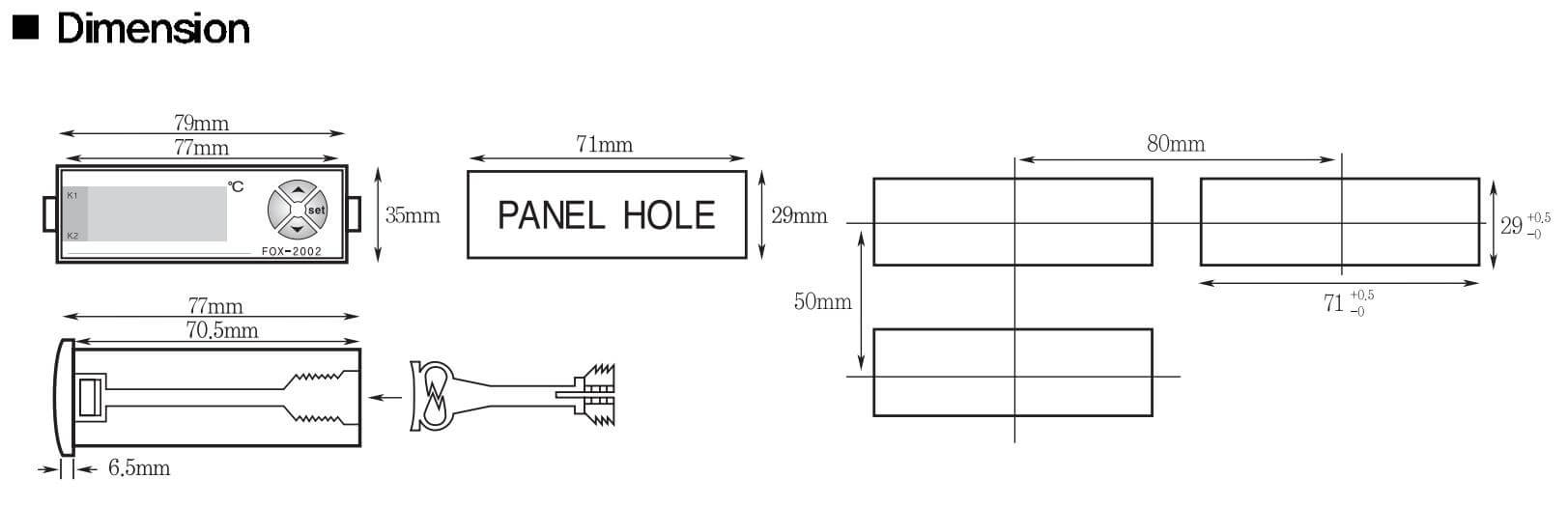 Cấu tạo và Kích thước Conotec FOX-2002: Bộ điều khiển nhiệt độ