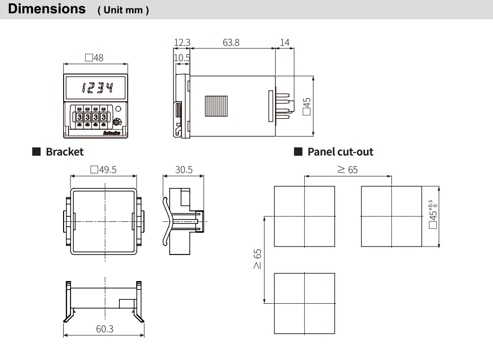 Kích thước Bộ đếm - Counter Autonics FS4-1P2