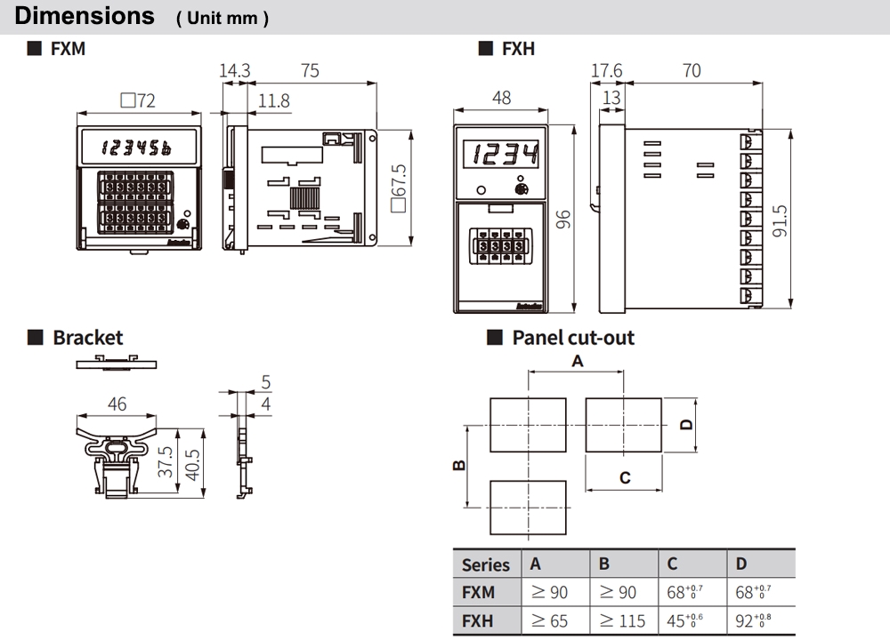 Kích thước Bộ đếm - Counter Autonics FX4M-I4