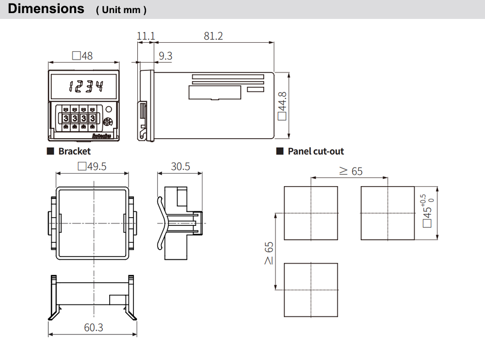 Kích thước Bộ đếm - Counter Autonics FX5S-I2