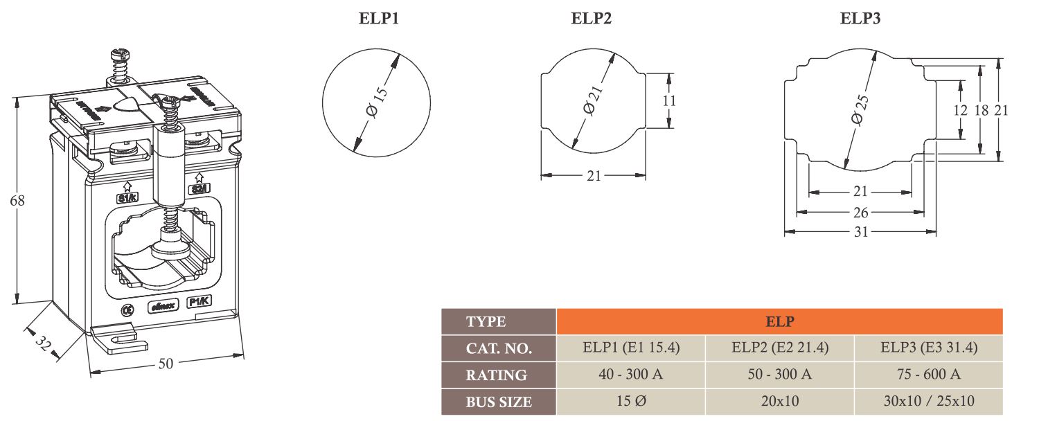 Kích thước biến dòng Elmex ELP1 - ELP2 - ELP3