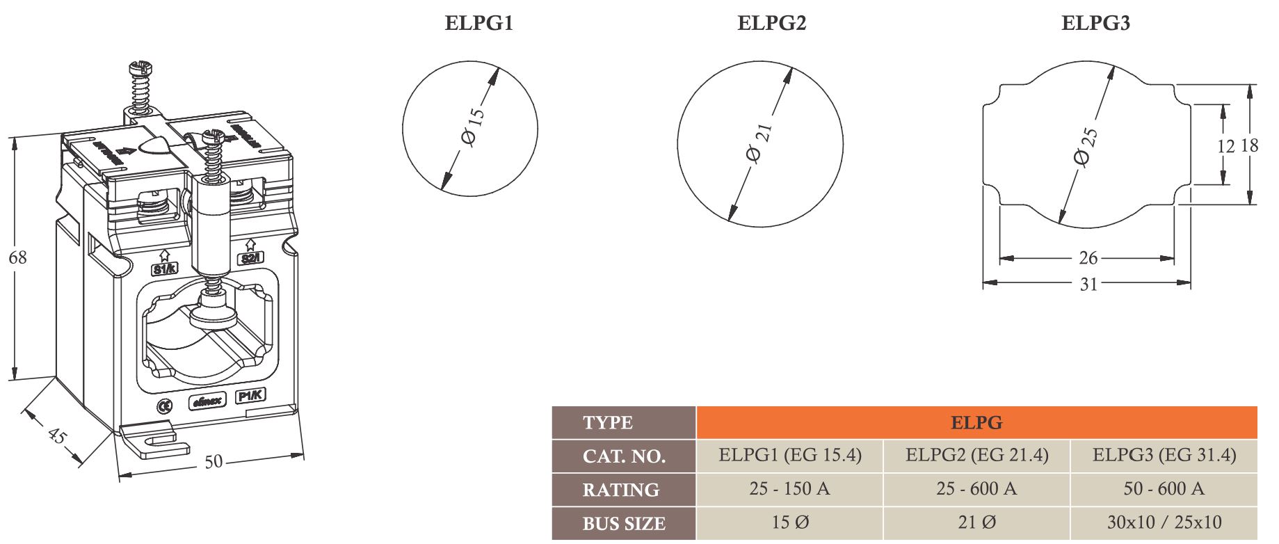 Kích thước biến dòng Elmex ELPG1 - ELPG2 - ELPG3