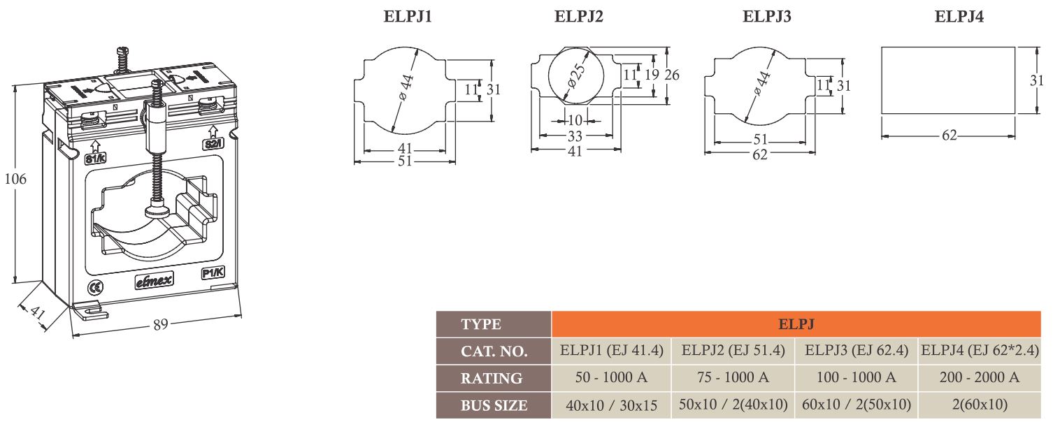 Kích thước biến dòng Elmex ELPJ1 - ELPJ2 - ELPJ3 - ELPJ4