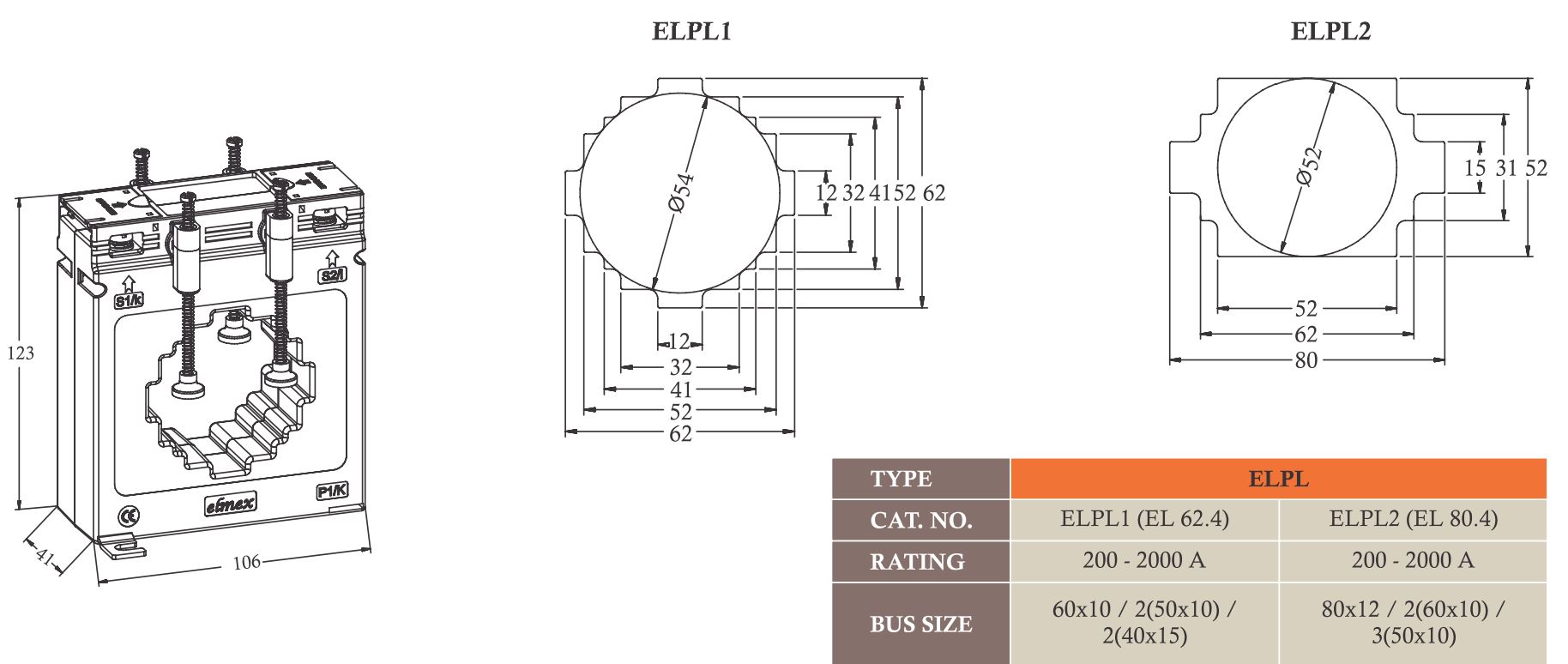 Kích thước biến dòng Elmex ELPL1 - ELPL2