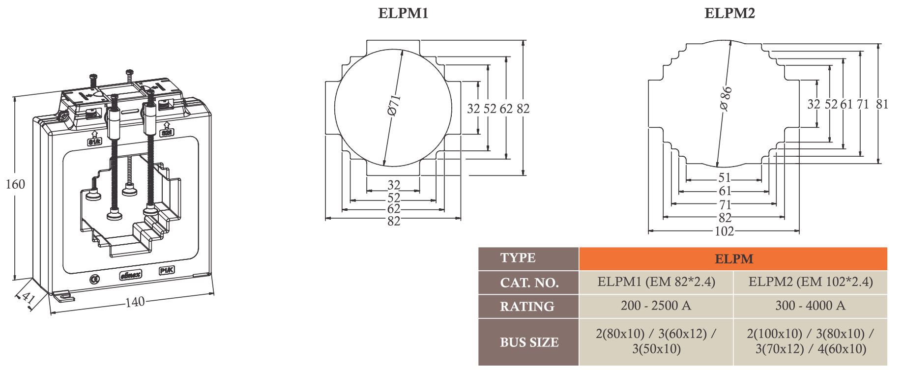 Kích thước biến dòng Elmex ELPM1 - ELPM2