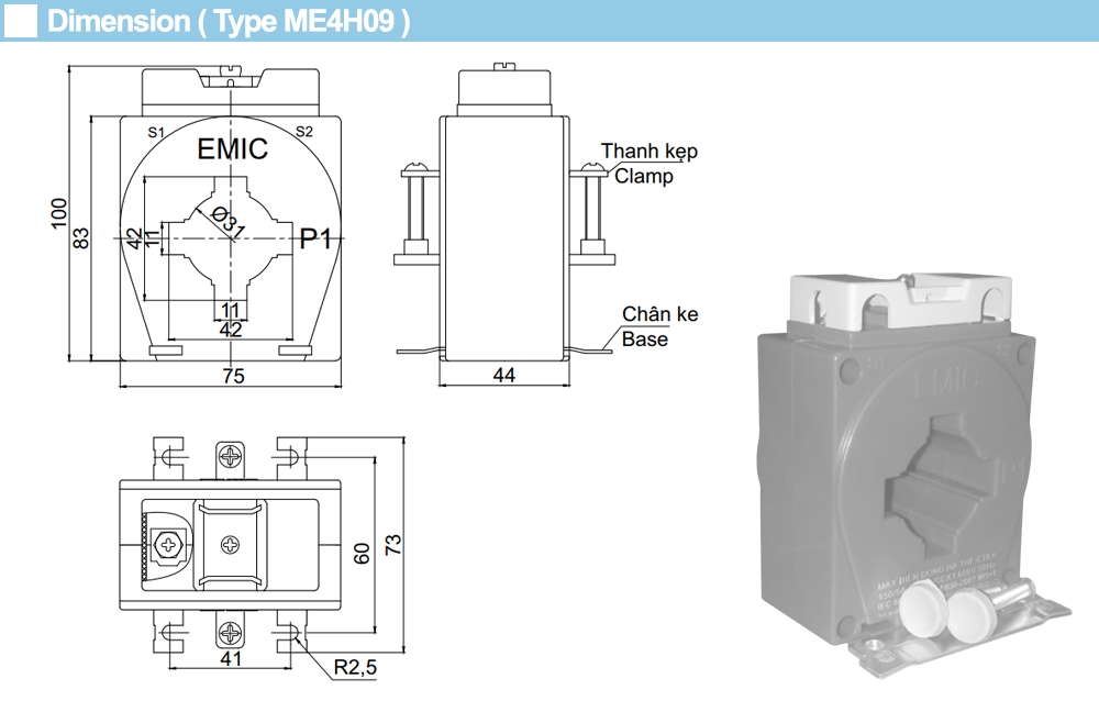 Kích thước Biến dòng Emic HT3K 250/5A