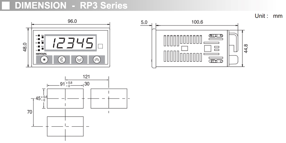 Kích thước Bộ đếm xung đa năng - Hanyoung RP3-5DN