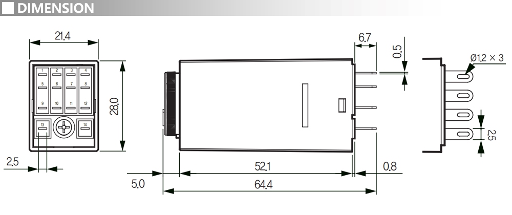 Kích thước Bộ định thời analog đa năng - Hanyoung T21-6-4D24