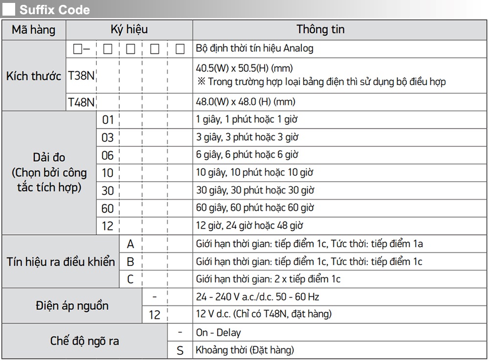 Cách tra mã Bộ định thời analog On-Delay - Hanyoung T48N-01C