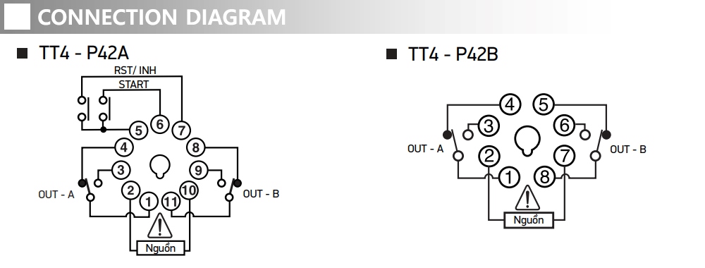 Cách đấu nối Bộ định thời kép kỹ thuật số - Hanyoung TT4-P42A
