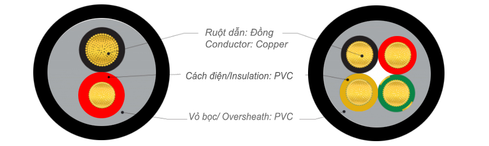 Cấu trúc cáp Lion CVV-4x2 - 600V : Cáp điện lực hạ thế CVV - 600V