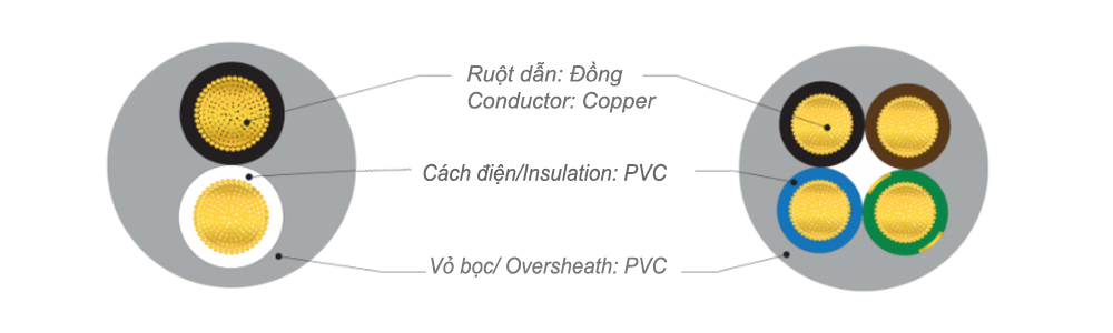 Cấu trúc cáp Lion VVCm-3x10+1x6 - 0.6/1 kV : Dây điện dân dụng VVCm - 0,6/1 kV