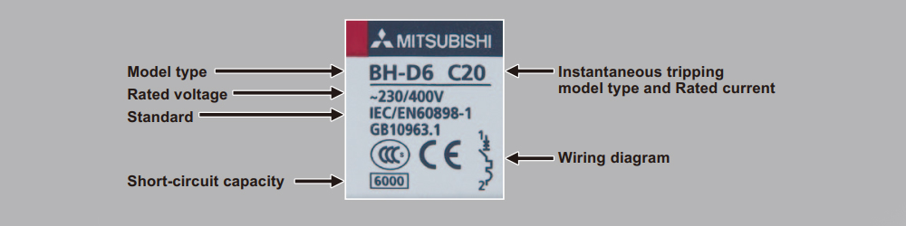 Nhãn mác Cầu Dao Tự Động Mitsubishi BH-D6 2P 63A C N