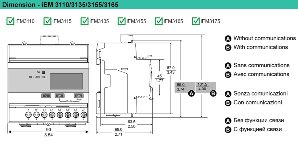 Kích thước Schneider A9MEM3155