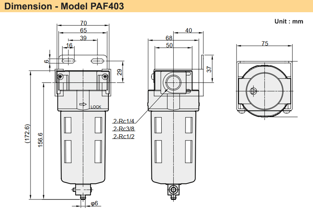 Kích thước Bộ lọc khí Ren 21 Parker PAF403-04-B