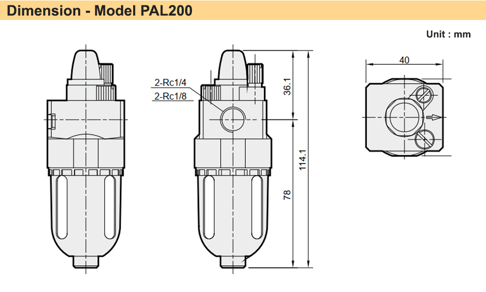 Kích thước Bộ cấp dầu Ren 13 Parker PAL200-02