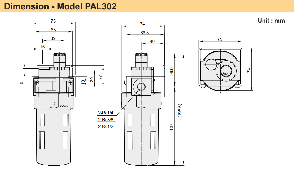 Kích thước Bộ cấp dầu Ren 21 Parker PAL403-04-B