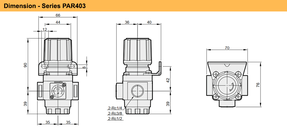 Kích thước Bộ chỉnh áp Ren 21 Parker PAR403-04