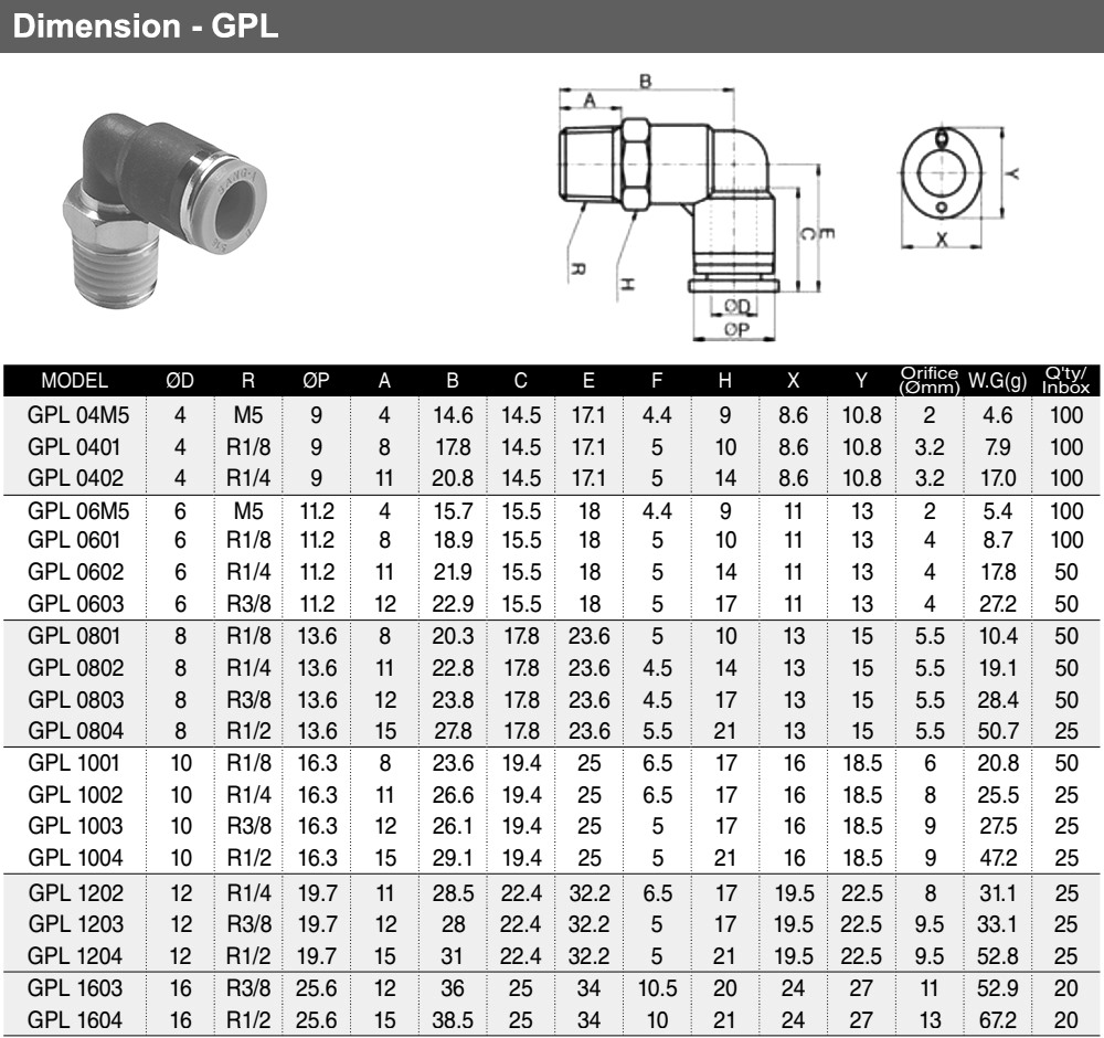 Kích thước Khớp nối L Ø4 - GPL0402