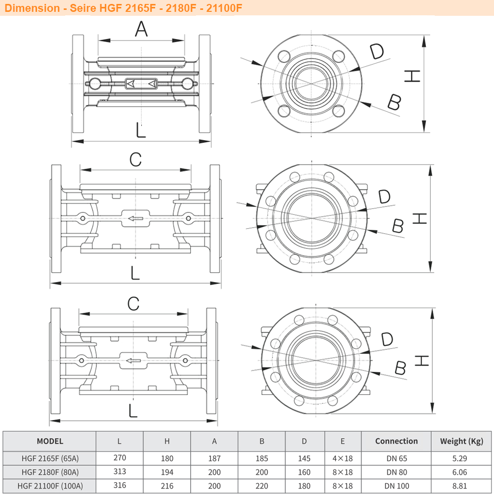 Kích thước Lọc Gas Autosigma HGF 2165-F