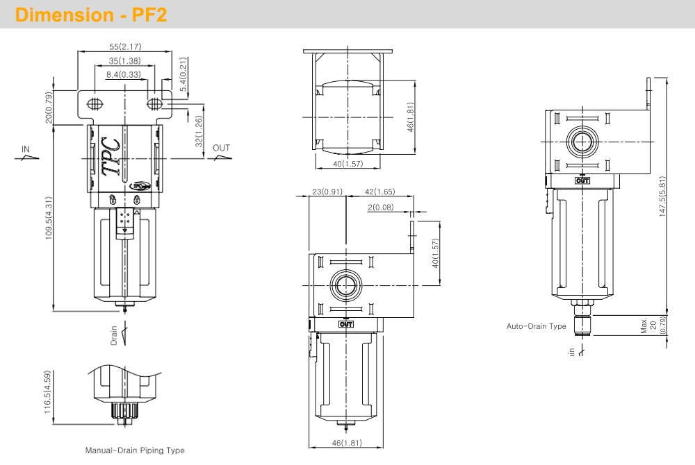 Kích thước Bộ lọc khí Ren 1/8