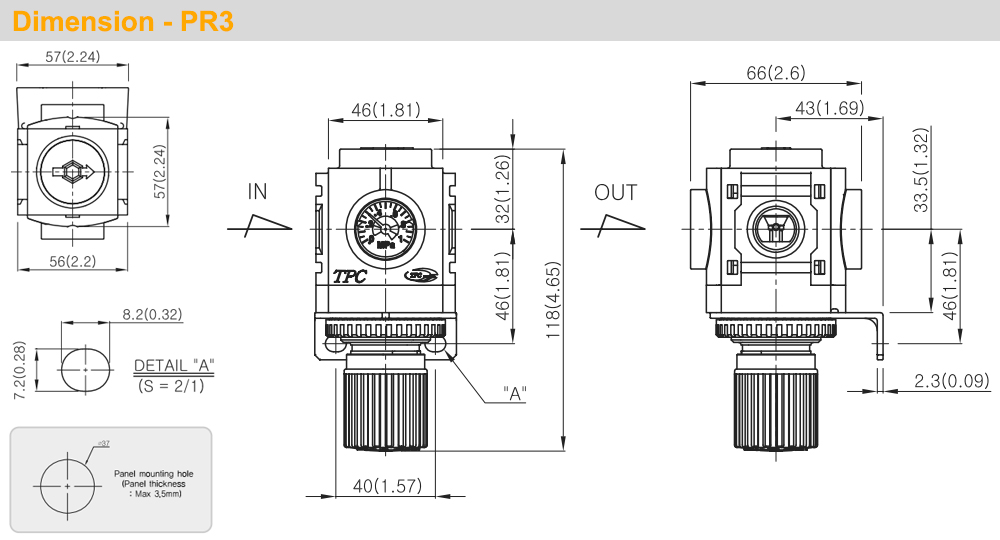 Kích thước Bộ chỉnh áp Ren 3/8