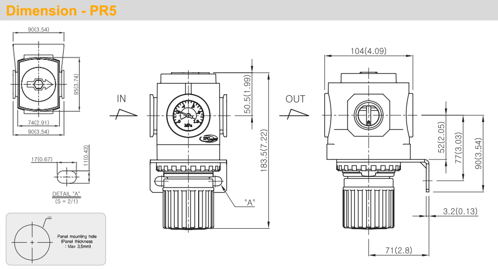 Kích thước Bộ chỉnh áp Ren 1/4