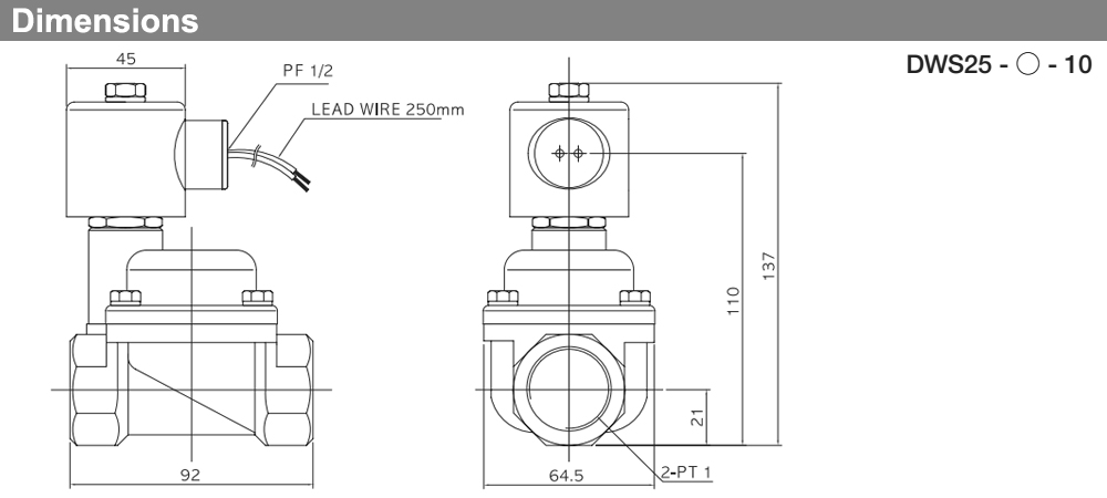 Kích thước Van hơi nước nóng 2/2 - TPC DWS25-(1/2/5/9)C-10