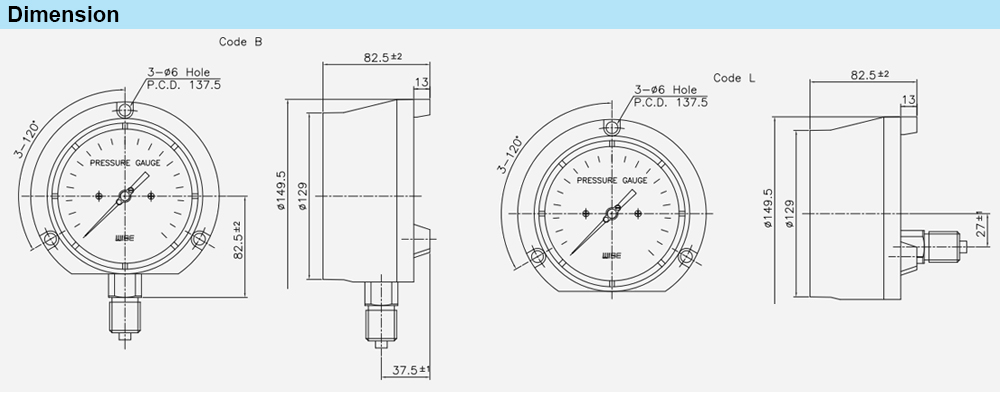 Kích thước Đồng hồ áp suất WISE P359