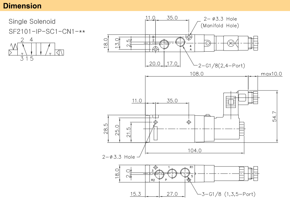 Kích thước Van điện từ YPC SF2101-IP-SG1-A2