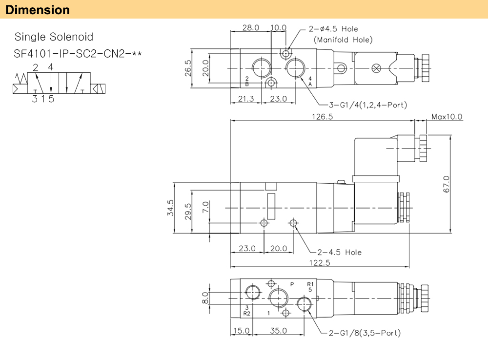 Kích thước Van điện từ YPC SF4101-IP-SG2-A2