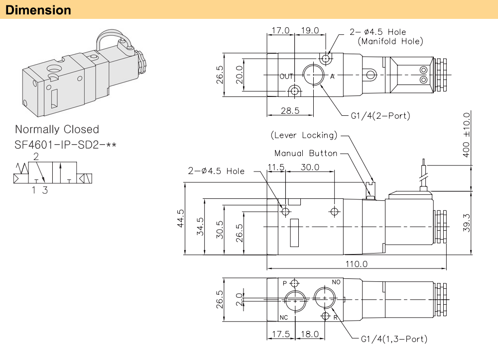 Kích thước Van điện từ YPC SF4601-IP-SG2-A2