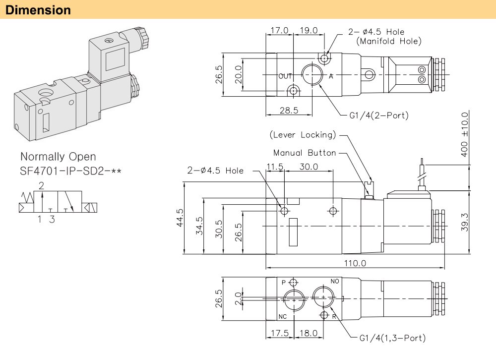 Kích thước Van điện từ YPC SF4701-IP-SG2-A2