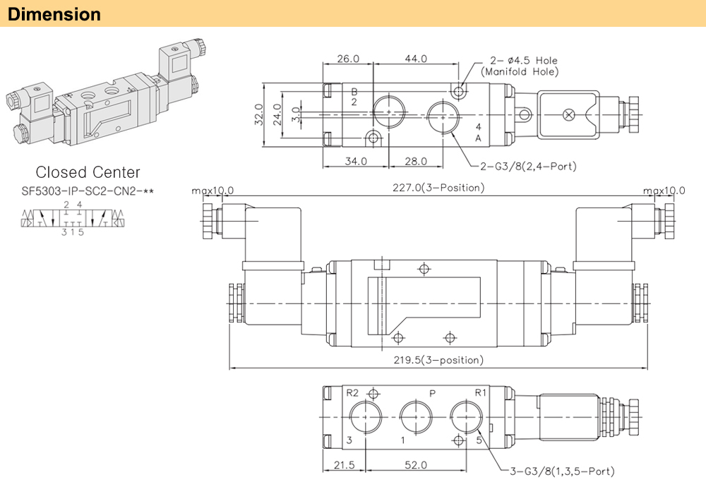 Kích thước Van điện từ YPC SF5303-IP-SG2-A2