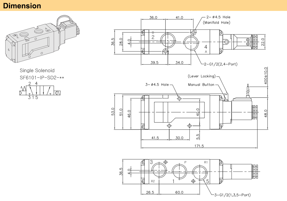 Kích thước Van điện từ YPC SF6101-IP-SG2-A2