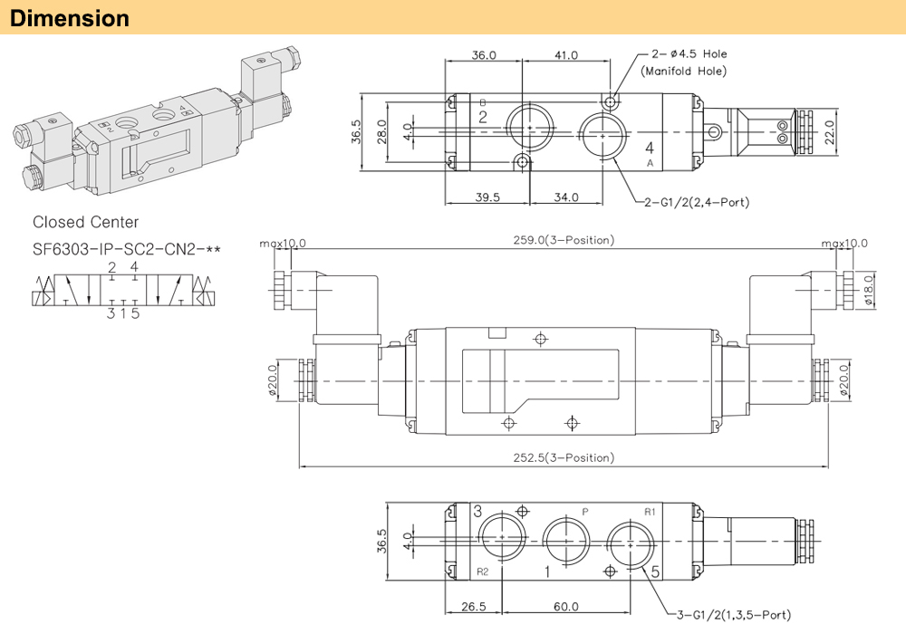 Kích thước Van điện từ YPC SF6303-IP-SG2-A2