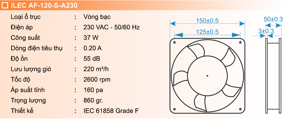 Thông số kỹ thuật: Quạt hút AF-150-S-A230