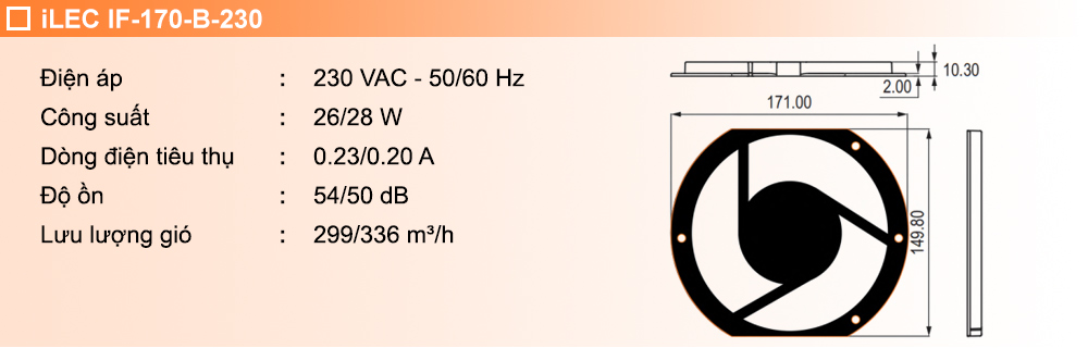 Thông số kỹ thuật: Quạt hút IF-170-B-230