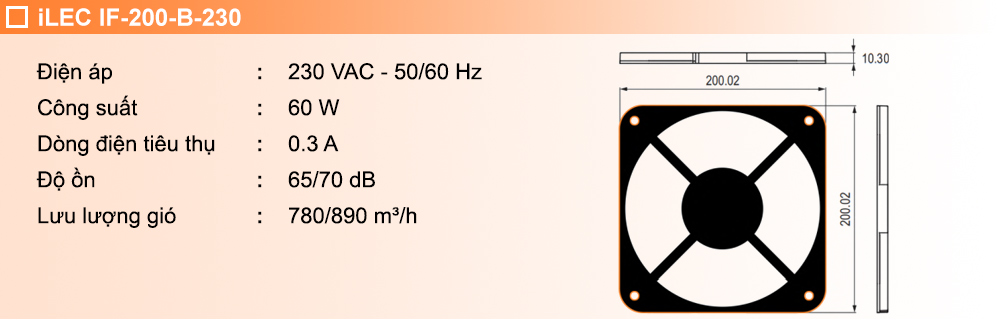 Thông số kỹ thuật: Quạt hút IF-200-B-230