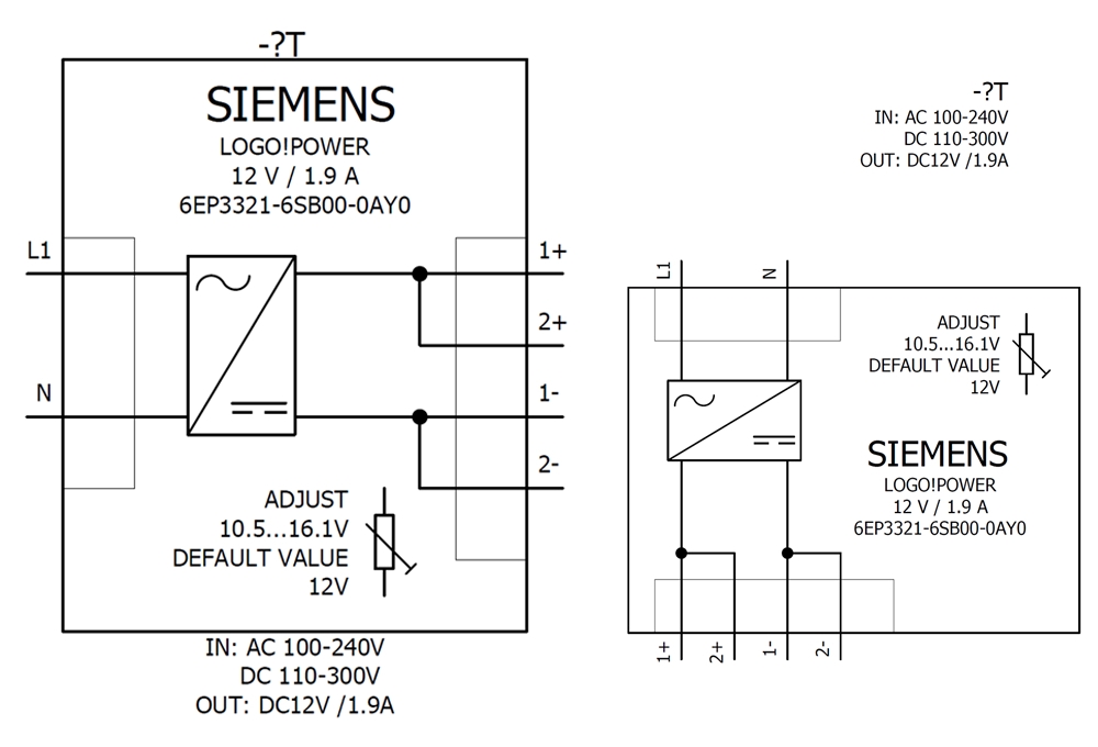 Cách đấu nối Siemens Simatic 6EP3321-6SB00-0AY0 : Bộ nguồn LOGO! POWER 12V 1.9A