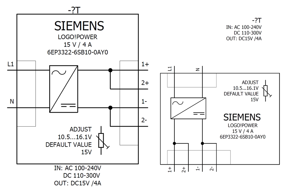 Cách đấu nối Siemens Simatic 6EP3322-6SB10-0AY0 : Bộ nguồn LOGO! POWER 15V 4A