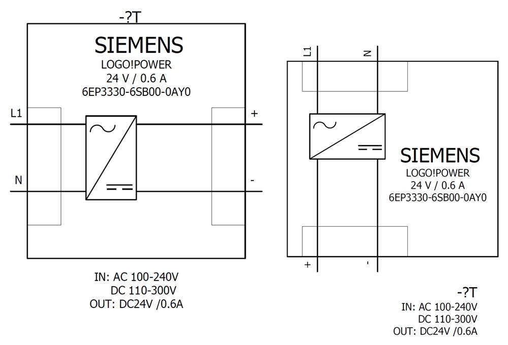 Cách đấu nối Siemens Simatic 6EP3330-6SB00-0AY0 : Bộ nguồn LOGO! POWER 24V 0.6A