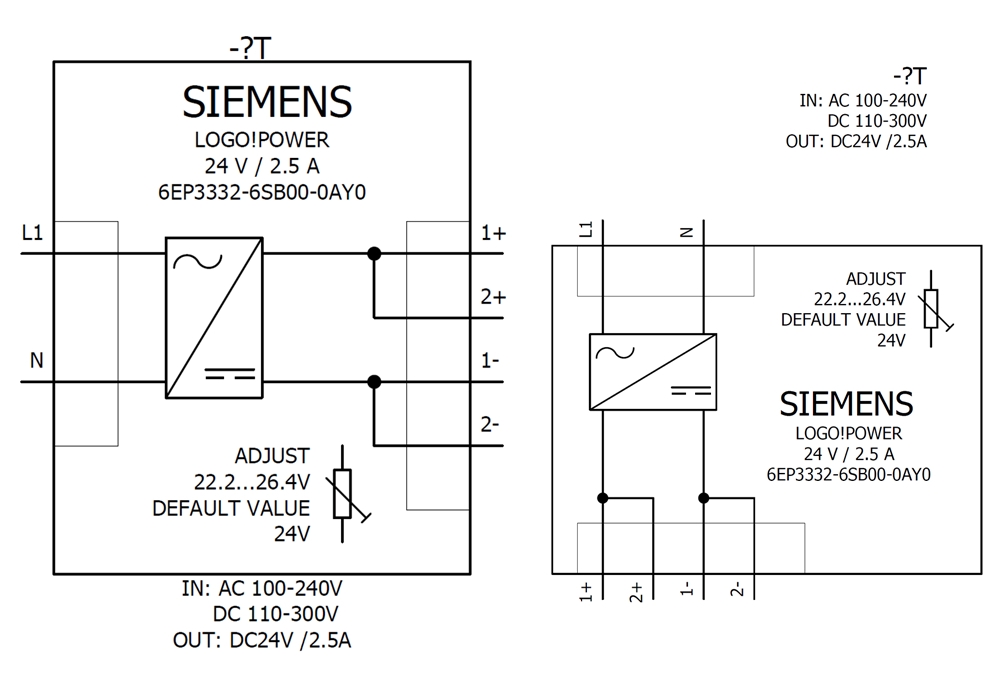 Cách đấu nối Siemens Simatic 6EP3332-6SB00-0AY0 : Bộ nguồn LOGO! POWER 24V 2.5A