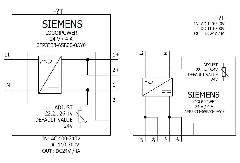 Cách đấu nối Siemens Simatic 6EP3333-6SB00-0AY0 : Bộ nguồn LOGO! POWER 24V 4A